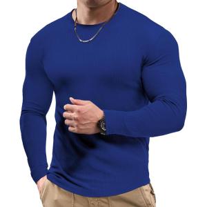 JMIERR Mens Fall Crewneck Shirt Long Sleeve Anti-Wrinkle Casual Muscle T Shirts Workout Slim Fitted(F Blue 2)