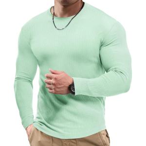 JMIERR Mens Fall Crewneck Shirt Long Sleeve Anti-Wrinkle Casual Muscle T Shirts Workout Slim Fitted(F Mint Green)