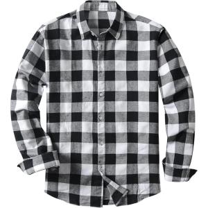 JMIERR Men’s Flannel Shirts Casual Long Sleeve Button-Down Plaid Brushed Cotton Shirt(B Grey)