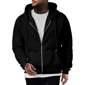 JMIERR Mens Full Zip Casual Cotton Hooded Fleece Drawstring Hoodies Pullover Sweatshirts Casual Long Sleeve Shirts(Black)