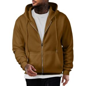 JMIERR Mens Full Zip Casual Cotton Hooded Fleece Drawstring Hoodies Pullover Sweatshirts Casual Long Sleeve Shirts(Brown)