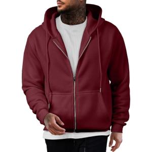 JMIERR Mens Full Zip Casual Cotton Hooded Fleece Drawstring Hoodies Pullover Sweatshirts Casual Long Sleeve Shirts(Burgundy)