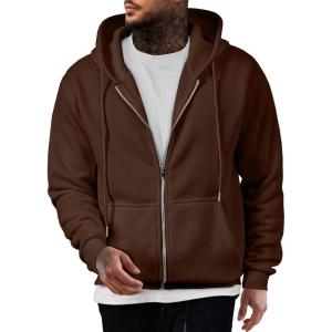 JMIERR Mens Full Zip Casual Cotton Hooded Fleece Drawstring Hoodies Pullover Sweatshirts Casual Long Sleeve Shirts(Coffee)