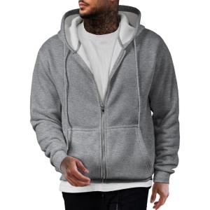 JMIERR Mens Full Zip Casual Cotton Hooded Fleece Drawstring Hoodies Pullover Sweatshirts Casual Long Sleeve Shirts(Grey)