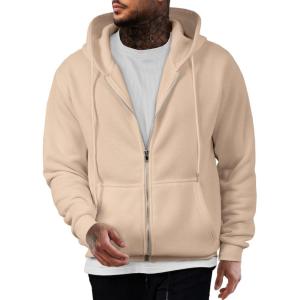 JMIERR Mens Full Zip Casual Cotton Hooded Fleece Drawstring Hoodies Pullover Sweatshirts Casual Long Sleeve Shirts(Oatmeal)