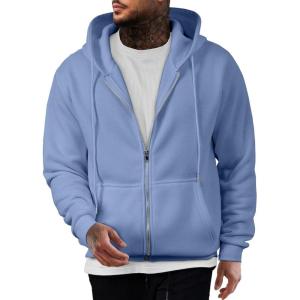 JMIERR Mens Full Zip Casual Cotton Hooded Fleece Drawstring Hoodies Pullover Sweatshirts Casual Long Sleeve Shirts(Sky Blue)