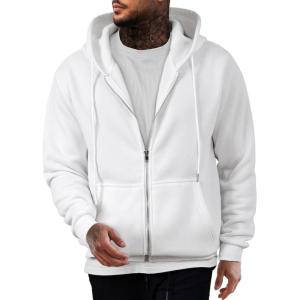 JMIERR Mens Full Zip Casual Cotton Hooded Fleece Drawstring Hoodies Pullover Sweatshirts Casual Long Sleeve Shirts(White)