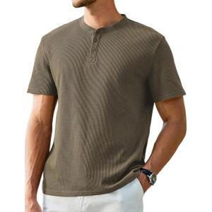 JMIERR Men’s Henley Shirts Waffle Cotton Crewneck T-Shirt Gym Workout Athletic Shirt Tees with Button(Jungle Green)