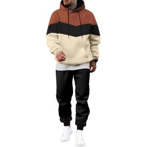 JMIERR Men’s Hoodie Tracksuit 2 Pieces Set Novelty Color Block Pullover Fleece Hoodies Long Sleeve Casual Sweatshirt(Apricot)