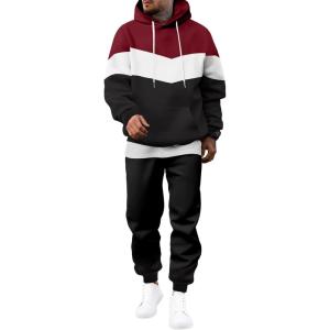JMIERR Men’s Hoodie Tracksuit 2 Pieces Set Novelty Color Block Pullover Fleece Hoodies Long Sleeve Casual Sweatshirt(B-burgundy)