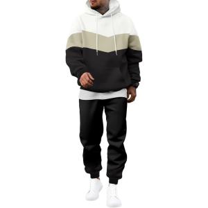 JMIERR Men’s Hoodie Tracksuit 2 Pieces Set Novelty Color Block Pullover Fleece Hoodies Long Sleeve Casual Sweatshirt(Black)