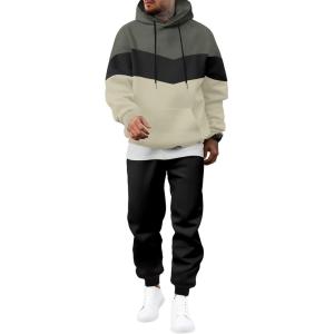 JMIERR Men’s Hoodie Tracksuit 2 Pieces Set Novelty Color Block Pullover Fleece Hoodies Long Sleeve Casual Sweatshirt(Laurel Green)