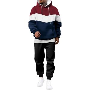 JMIERR Men’s Hoodie Tracksuit 2 Pieces Set Novelty Color Block Pullover Fleece Hoodies Long Sleeve Casual Sweatshirt(Navy Blue)