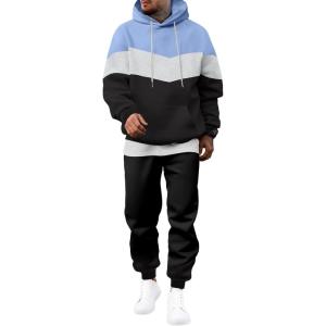 JMIERR Men’s Hoodie Tracksuit 2 Pieces Set Novelty Color Block Pullover Fleece Hoodies Long Sleeve Casual Sweatshirt(Sky Blue)