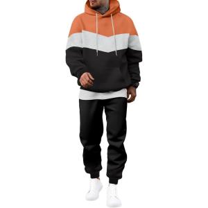 JMIERR Men’s Hoodie Tracksuit 2 Pieces Set Novelty Color Block Pullover Fleece Hoodies Long Sleeve Casual Sweatshirt(Vermilion)