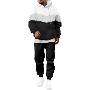 JMIERR Men’s Hoodie Tracksuit 2 Pieces Set Novelty Color Block Pullover Fleece Hoodies Long Sleeve Casual Sweatshirt(White)