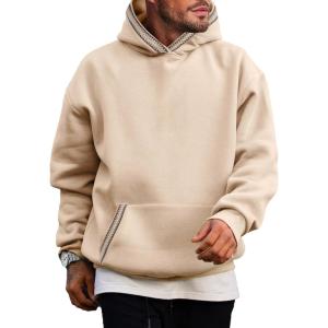 JMIERR Mens Hoodies Pullover Casual Cotton Fleece Hooded Sweatshirts Long Sleeve Shirts(Khaki)