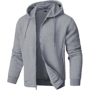JMIERR Men’s Jacquard Plaid Hoodie Long Sleeve Drawstring Casual Hooded Sweatshirts Jackets with Pockets(Grey)