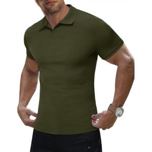 JMIERR Men’s Muscle V Neck Polo Shirts Casual Short Sleeve Slim Fit Ribbed Golf T Shirt Athletic Tee(Green)