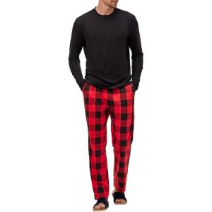 JMIERR Men’s Pajamas Set 2 Piece Long Sleeve T-Shirt Loungewear Long Plaid Pants with Pocket(Red Dahlia)