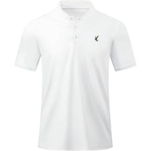 JMIERR Men’s Polo Henley Shirt Moisture Wicking Quick Dry Summer Casual Short Sleeve Golf Polo T Shirts(1 White-solid Collar)