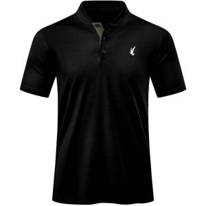 JMIERR Men’s Polo Henley Shirt Moisture Wicking Quick Dry Summer Casual Short Sleeve Golf Polo T Shirts(3 Black)