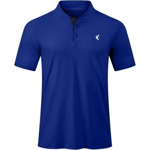 JMIERR Men’s Polo Henley Shirt Moisture Wicking Quick Dry Summer Casual Short Sleeve Golf Polo T Shirts(4 Blue)