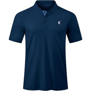 JMIERR Men’s Polo Henley Shirt Moisture Wicking Quick Dry Summer Casual Short Sleeve Golf Polo T Shirts(Navy Blue)