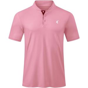 JMIERR Men’s Polo Henley Shirt Moisture Wicking Quick Dry Summer Casual Short Sleeve Golf Polo T Shirts(Pink)