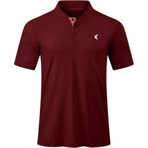 JMIERR Men’s Polo Henley Shirt Moisture Wicking Quick Dry Summer Casual Short Sleeve Golf Polo T Shirts(Red)