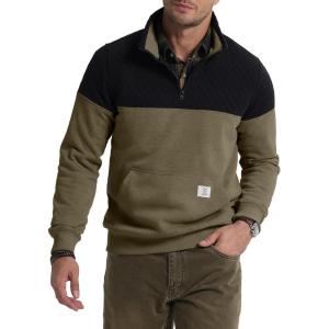 JMIERR Men’s Quarter Zip Pullover Quilted Sweatshirt Pullover Long Sleeve Stand Collar Sweater Color Block Sweatshirt(01 Green)