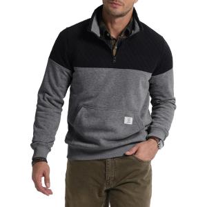 JMIERR Men’s Quarter Zip Pullover Quilted Sweatshirt Pullover Long Sleeve Stand Collar Sweater Color Block Sweatshirt(02 Dark Grey)