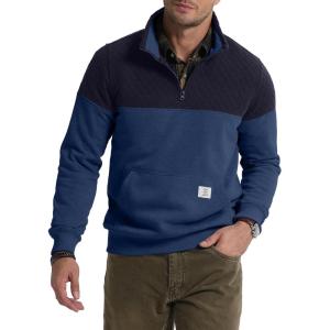 JMIERR Men’s Quarter Zip Pullover Quilted Sweatshirt Pullover Long Sleeve Stand Collar Sweater Color Block Sweatshirt(03 Navy Blue)