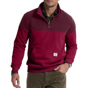 JMIERR Men’s Quarter Zip Pullover Quilted Sweatshirt Pullover Long Sleeve Stand Collar Sweater Color Block Sweatshirt(Burgundy)