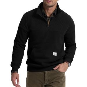 JMIERR Men’s Quarter Zip Pullover Quilted Sweatshirt Pullover Long Sleeve Stand Collar Sweater Color Block Sweatshirt(Color Black)