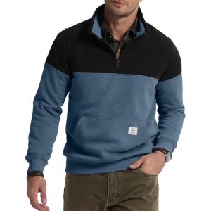 JMIERR Men’s Quarter Zip Pullover Quilted Sweatshirt Pullover Long Sleeve Stand Collar Sweater Color Block Sweatshirt(Light Gray Blue)