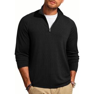 JMIERR Mens Quarter Zip Shirt Casual Quick Dry Moisture Wicking Long Sleeve Ribbed Athletic Workout Pullover Tee(A Black)