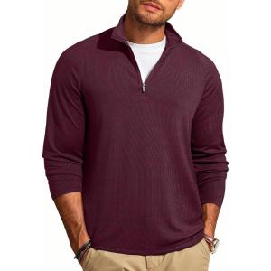 JMIERR Mens Quarter Zip Shirt Casual Quick Dry Moisture Wicking Long Sleeve Ribbed Athletic Workout Pullover Tee(A Burgundy)