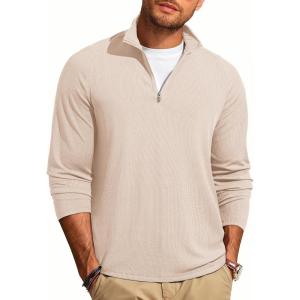 JMIERR Mens Quarter Zip Shirt Casual Quick Dry Moisture Wicking Long Sleeve Ribbed Athletic Workout Pullover Tee(A Parchment)