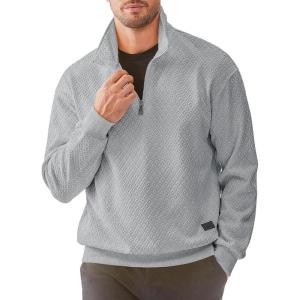 JMIERR Men’s Quarter Zip Waffle Sweatshirts Casual Long Sleeve Solid Color Geometric Texture Pullover Knit Polo Sweatshirt(Light Grey)