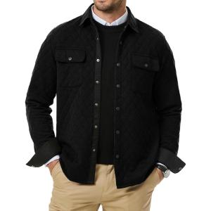JMIERR Mens Quilted Shirt Jackets Casual Long Sleeve Snap Button Down Shirts with Pockets(A Black)