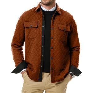 JMIERR Mens Quilted Shirt Jackets Casual Long Sleeve Snap Button Down Shirts with Pockets(A Gold)