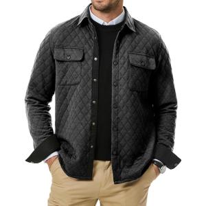JMIERR Mens Quilted Shirt Jackets Casual Long Sleeve Snap Button Down Shirts with Pockets(A Grey)
