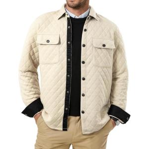 JMIERR Mens Quilted Shirt Jackets Casual Long Sleeve Snap Button Down Shirts with Pockets(A Khaki)