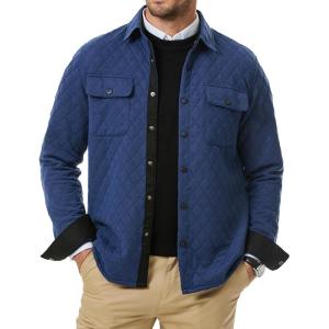 JMIERR Mens Quilted Shirt Jackets Casual Long Sleeve Snap Button Down Shirts with Pockets(A Sky Blue)