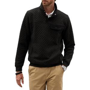 JMIERR Men’s Quilted Sweatshirt Casual Long Sleeve Outdoor Stand Collar Button Pullover Sweatshirts(A Black)