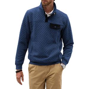 JMIERR Men’s Quilted Sweatshirt Casual Long Sleeve Outdoor Stand Collar Button Pullover Sweatshirts(C Blue 2)
