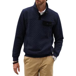 JMIERR Men’s Quilted Sweatshirt Casual Long Sleeve Outdoor Stand Collar Button Pullover Sweatshirts(C Blue)