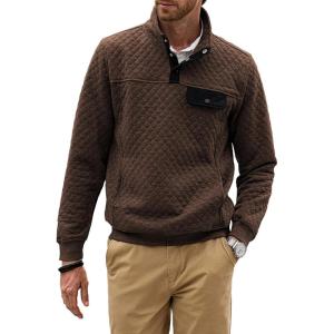 JMIERR Men’s Quilted Sweatshirt Casual Long Sleeve Outdoor Stand Collar Button Pullover Sweatshirts(D Brown)