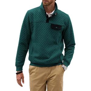 JMIERR Men’s Quilted Sweatshirt Casual Long Sleeve Outdoor Stand Collar Button Pullover Sweatshirts(D Green)
